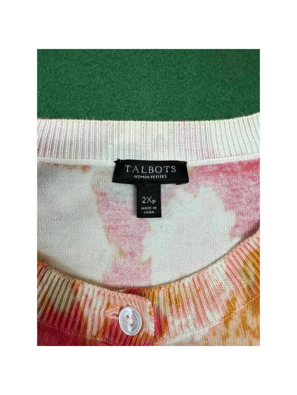 Talbots Cardigan Womens 2XP Petite Floral Print 3/4 Sleeve Pink Orange VNeck - Picture 3 of 8